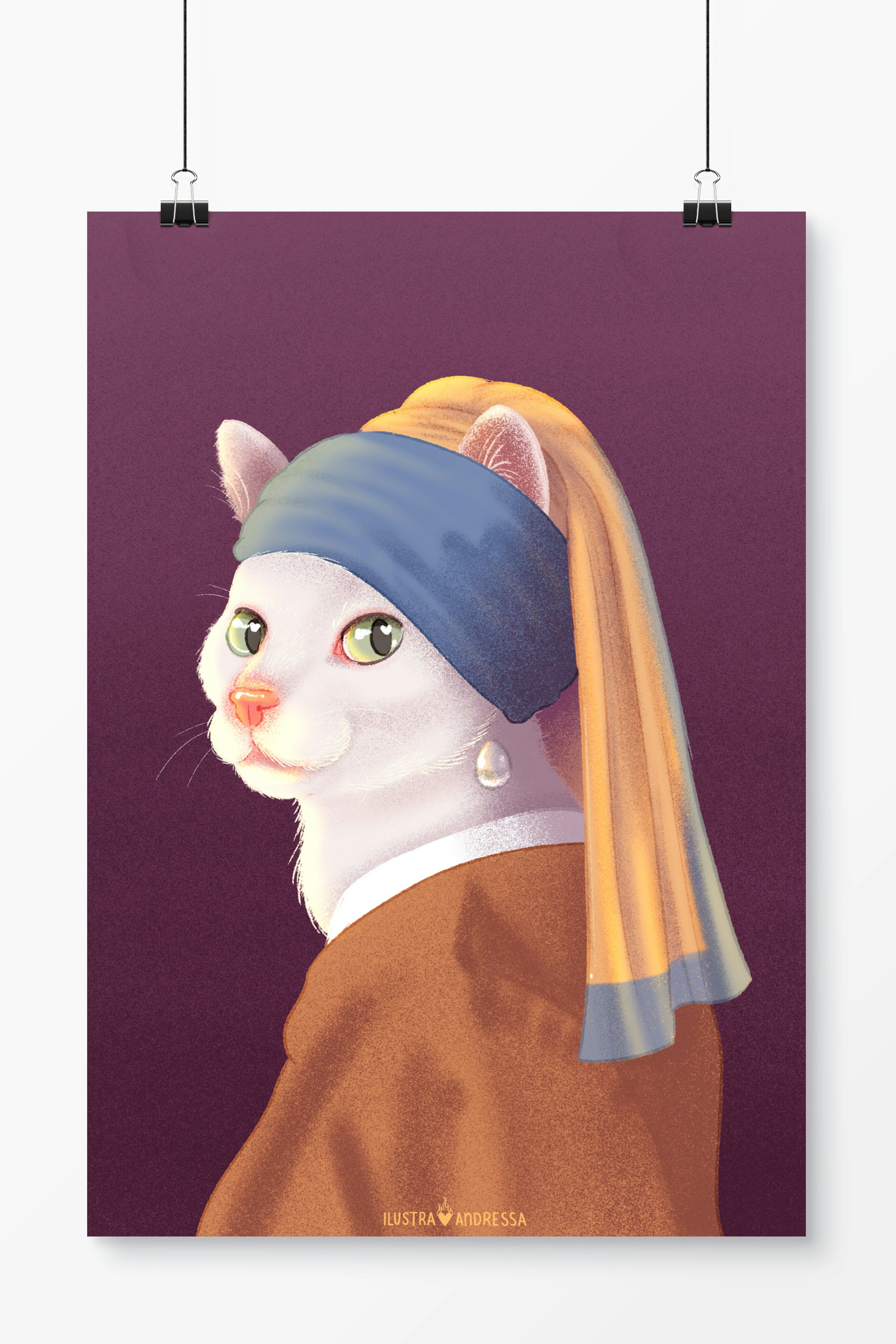 Poster Gata com Brinco de Pérola - Ilustra Andressa, image size:1800x2700